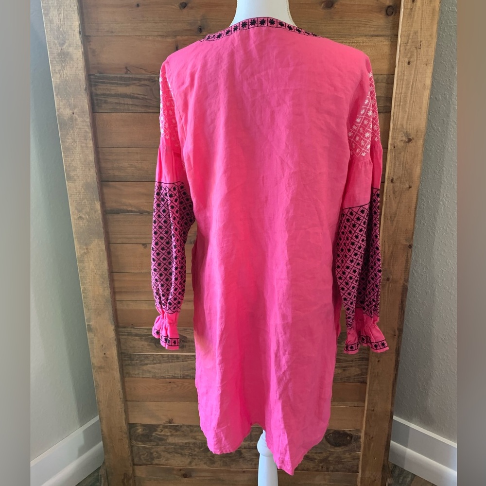 Daft Faye Dunaway Mini/Length Kaftan,Caftan,Dress Embroidered Linen Size Large - Picture 2 of 6